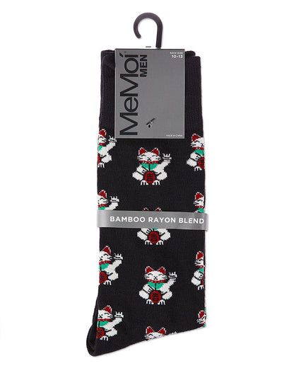 Lucky Cat Maneki-Neko Men's Bamboo Blend Crew Socks
