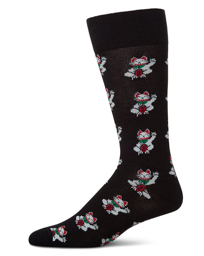 Lucky Cat Maneki-Neko Men's Bamboo Blend Crew Socks