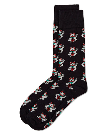 Lucky Cat Maneki-Neko Men's Bamboo Blend Crew Socks