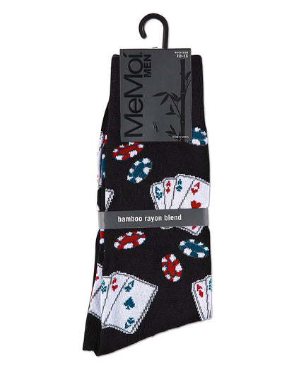 Poker Face Playing Card Bamboo Blend Men's Crew Socks