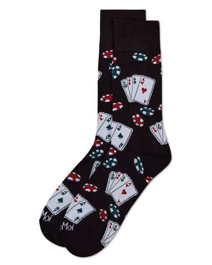 Poker Face Playing Card Bamboo Blend Men's Crew Socks