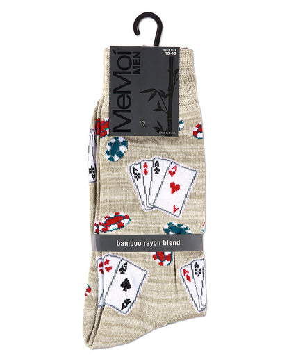 Poker Face Playing Card Bamboo Blend Men's Crew Socks