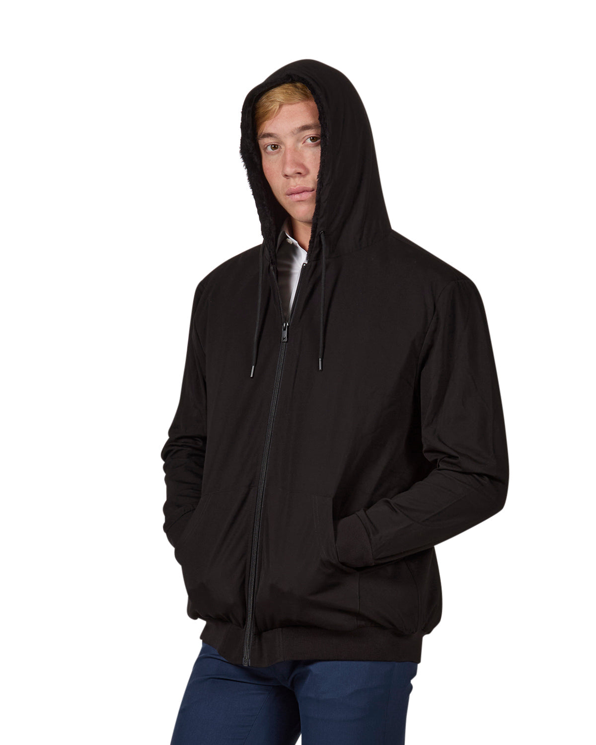 Zip-Up Rayon-Blend Hoodie with Faux Fur Lining - Introductory Special