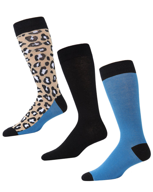 Leopard Pane Cotton Blend Crew Sock 3 Pack