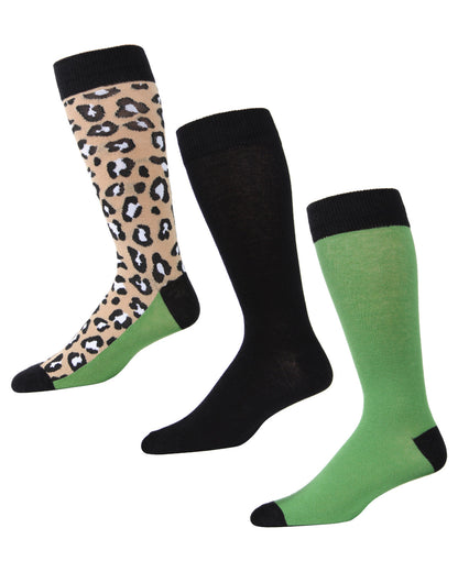 Leopard Pane Cotton Blend Crew Sock 3 Pack