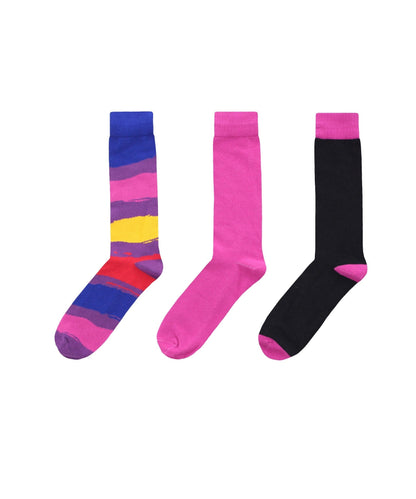 Paint Block Cotton Blend Crew Sock 3 Pack