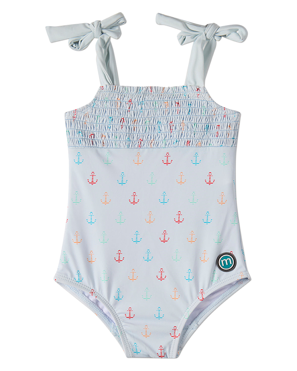 Girls "Sail and Anchor" Shirred Tie-Strap Quick-Drying UPF 50 Swimsuit