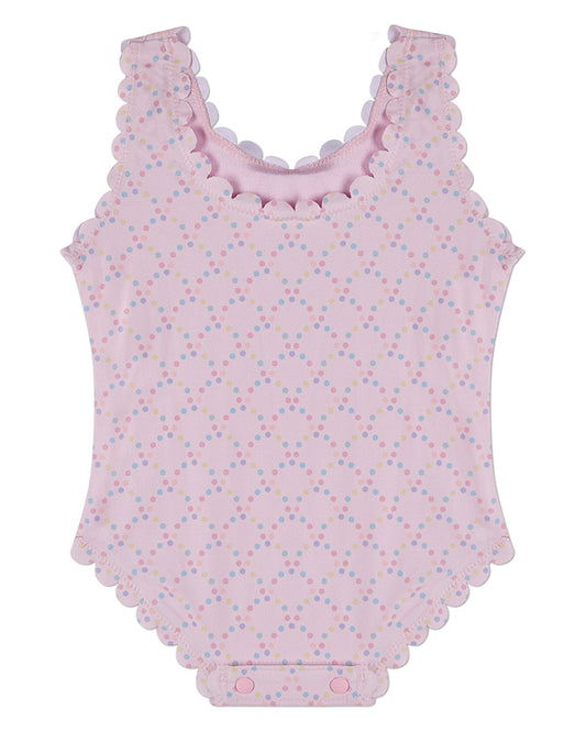 Girls Dot-Print Scallop-Trim Quick-Dry UPF 50 Swimsuit