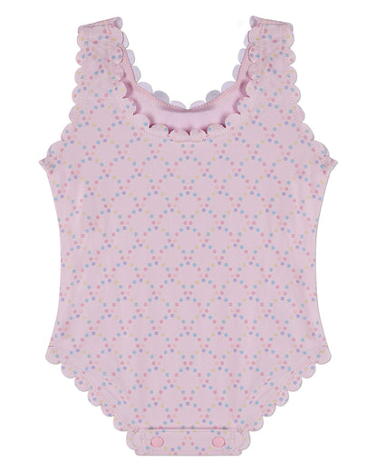 Girls Dot-Print Scallop-Trim Quick-Dry UPF 50 Swimsuit