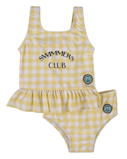 2 Piece Girls "Swimmers Club" UPF 50 Quick-Drying Gingham Swimsuit