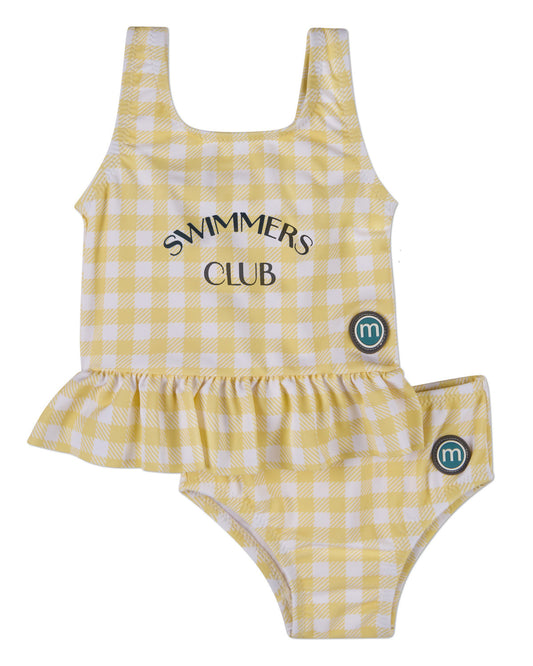 2 Piece Girls "Swimmers Club" UPF 50 Quick-Drying Gingham Swimsuit