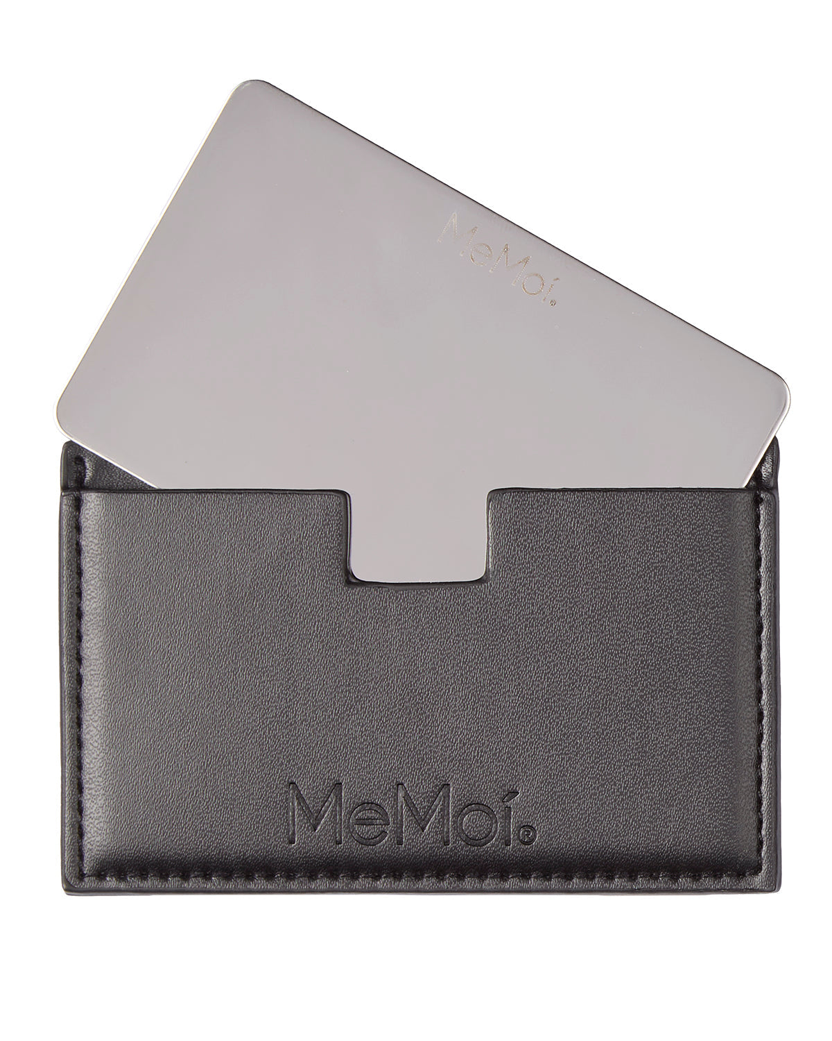 MeMoi Ultra-Slim Stainless-Steel Pocket Mirror with Vegan Leather Case