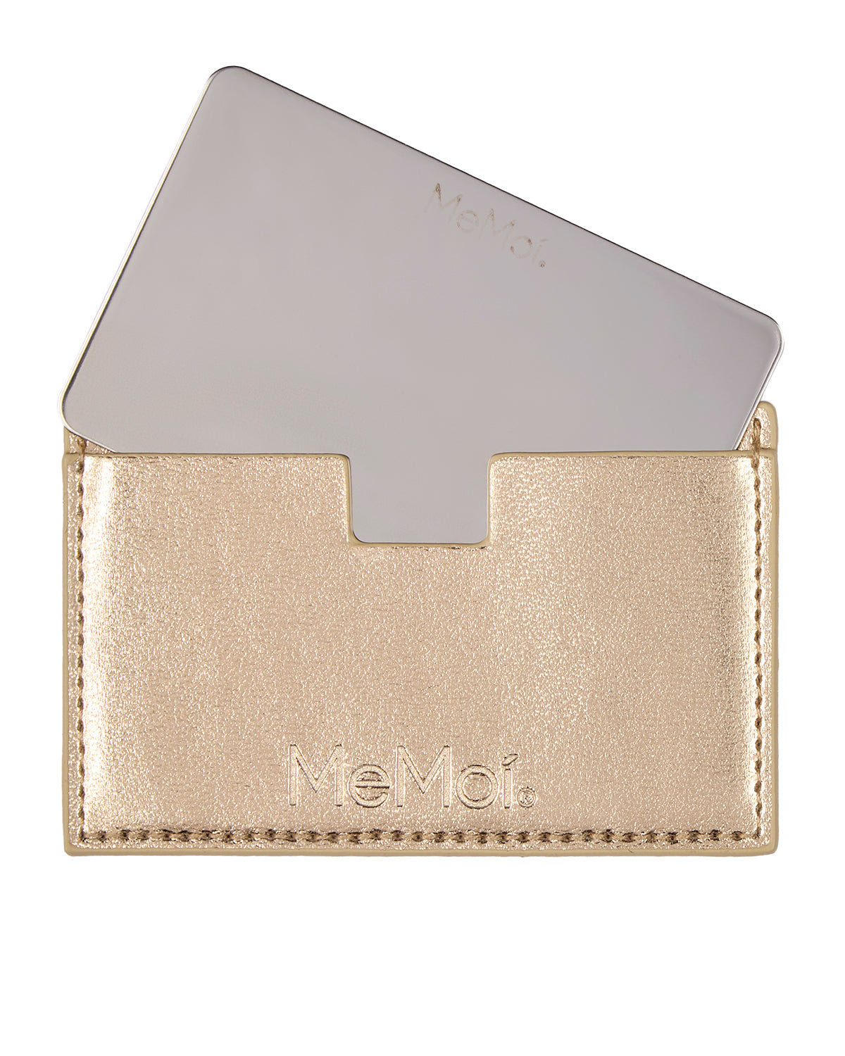 MeMoi Ultra-Slim Stainless-Steel Pocket Mirror with Vegan Leather Case